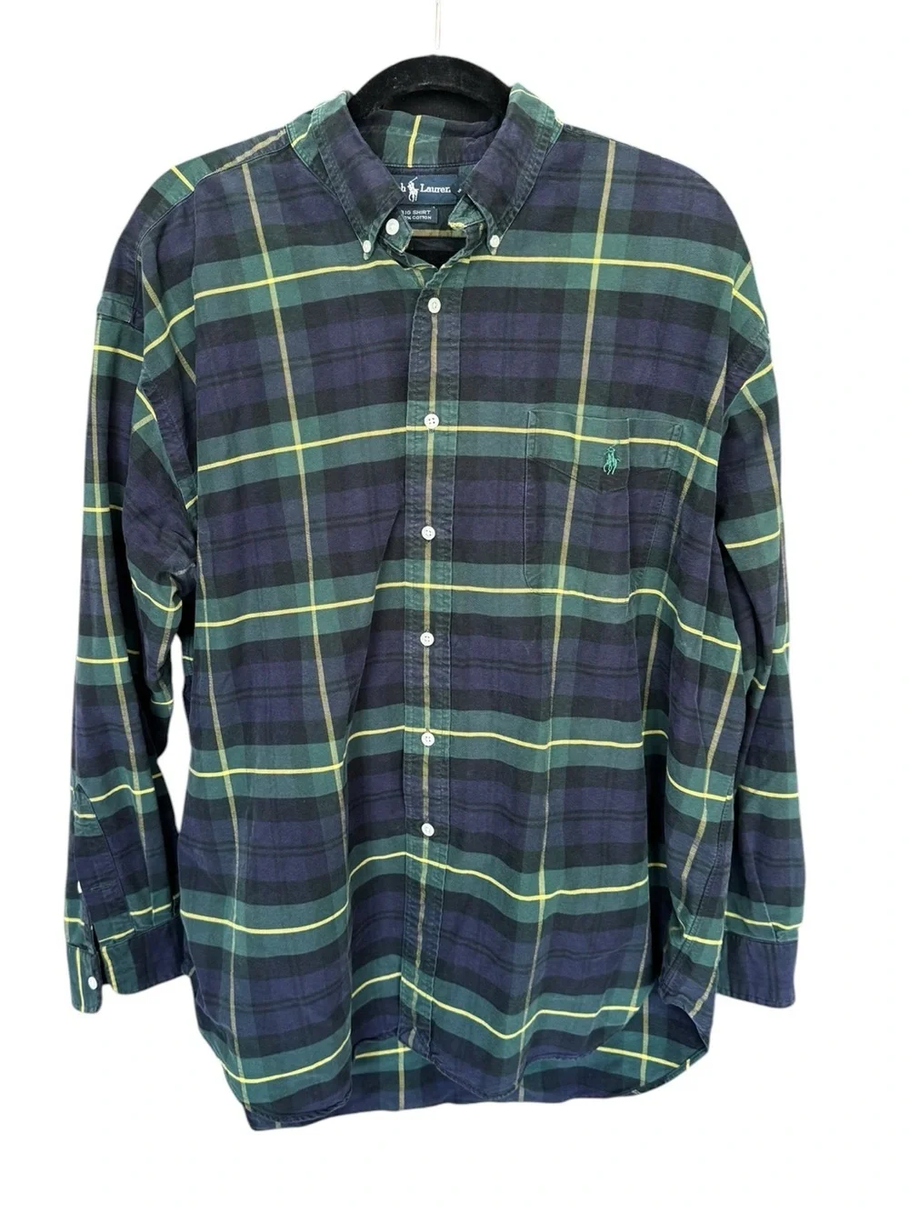 Ralph Lauren Plaid Button Down Shirt XXL Green Navy Preppy Coastal Grandpa BB10